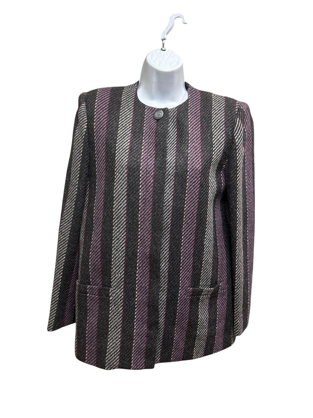 Kasper for ASL Vintage Striped Collarless Wool Blazer Jacket Size 8